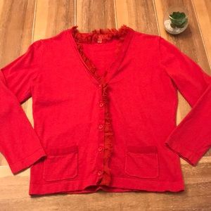 🌺 CAbi Red Ruffle Cardigan